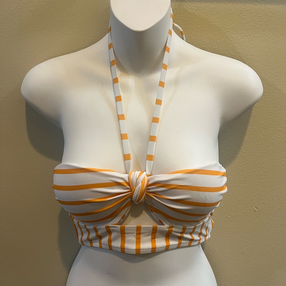 New Shade and Shore Striped Orange and White Halter Bikini Top